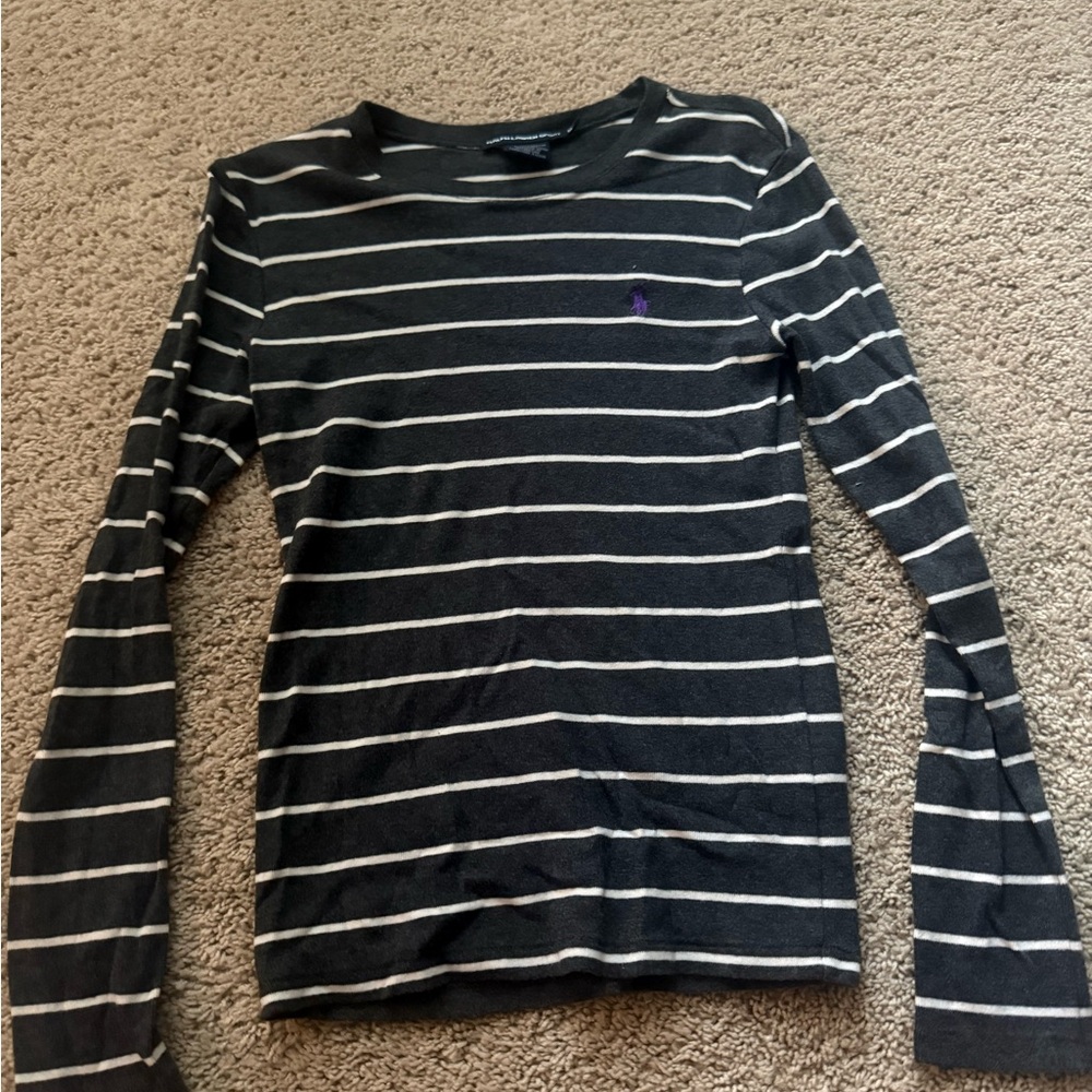 Polo by Ralph Lauren Black & White Striped Long Sleeve Tee